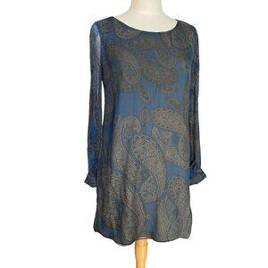 Love 21 Silk Sheer Shift Dress Long Sleeve Paisley Print Party Quiet Luxury-S